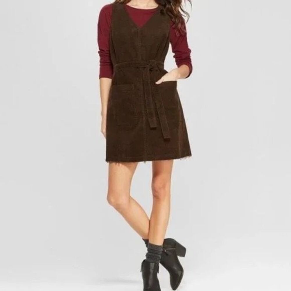 NWT Universal Thread Brown Corduroy Tie-Waist Pinafore Dress – Size M